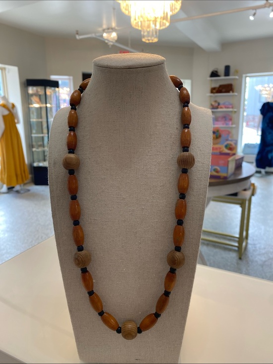 Jewelry - Wood Bead Necklace with Black Spacers
